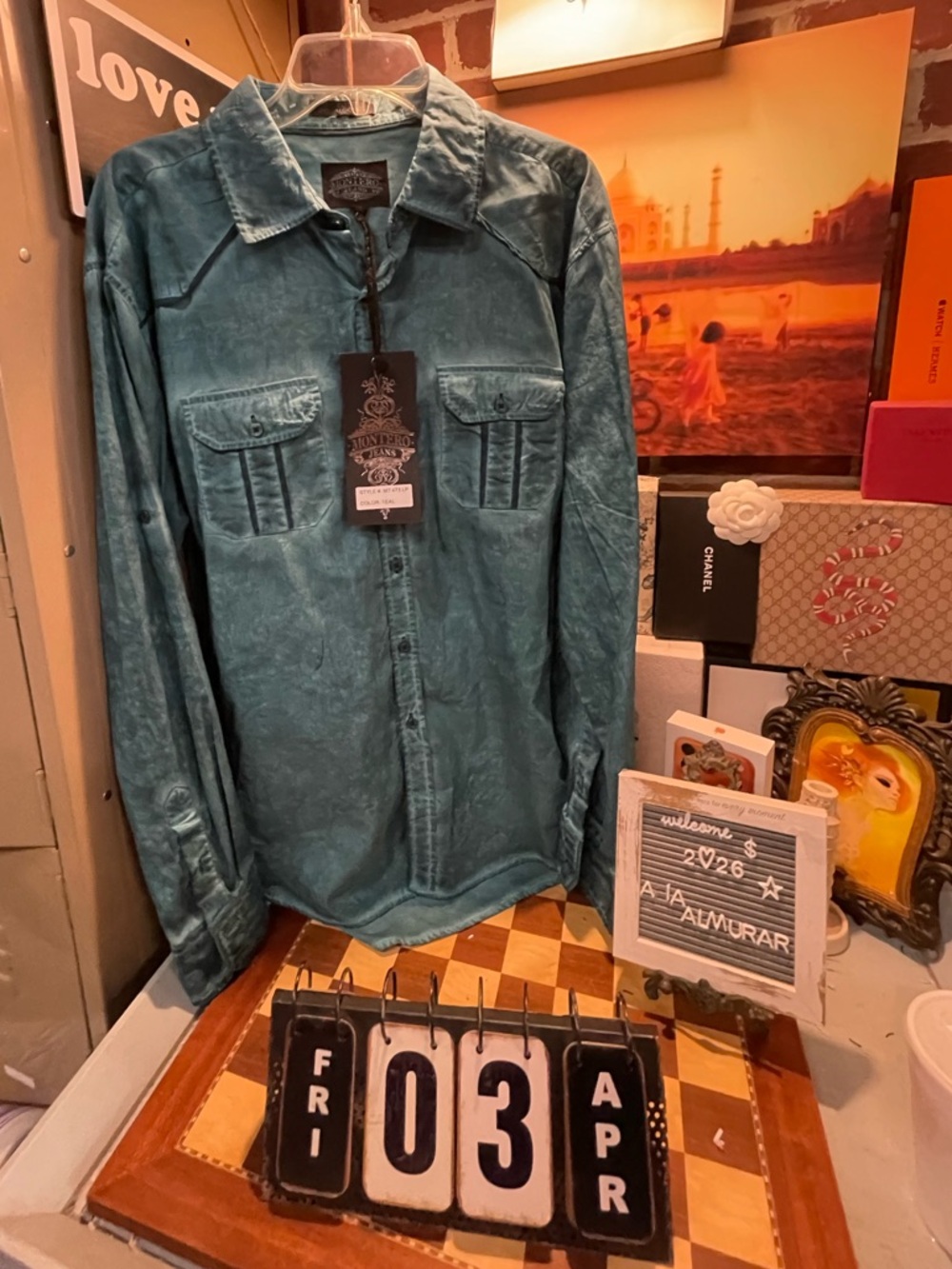 Montero Jeans brand blue green western-style button-down shirt i